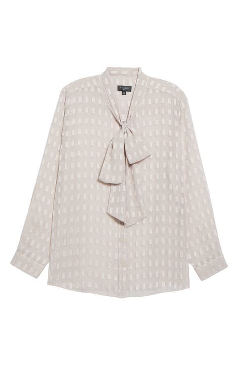 Tie Neck Foil Clip Blouse