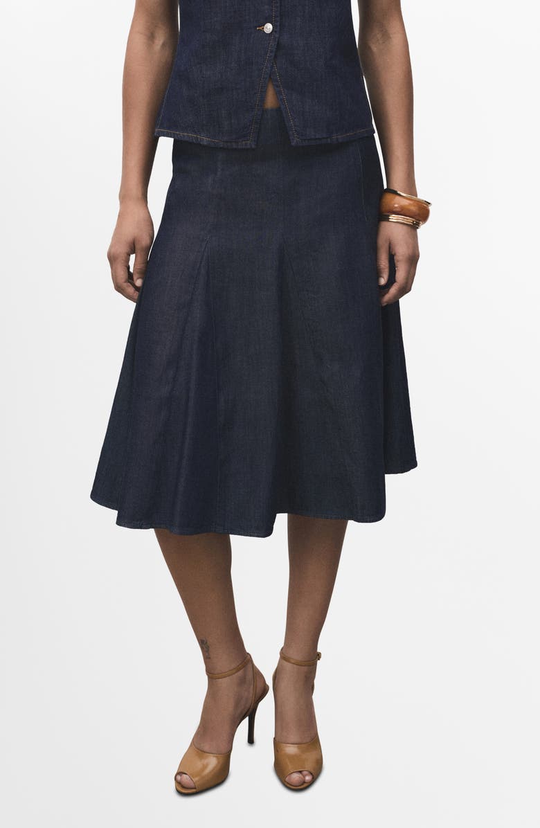 MANGO Pleated A-Line Denim Skirt, Main, color, Open Blue