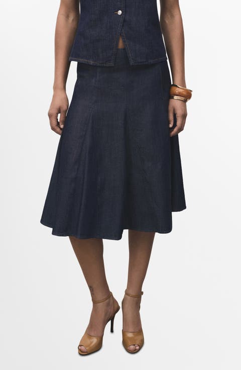 Pleated A-Line Denim Skirt (Regular & Plus)