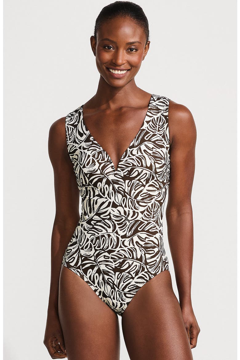 Sculpting Suit Sweetheart V-Wire High Leg One Piece Swimsuit, Main, color, Brown Mini Tropic Leaves
