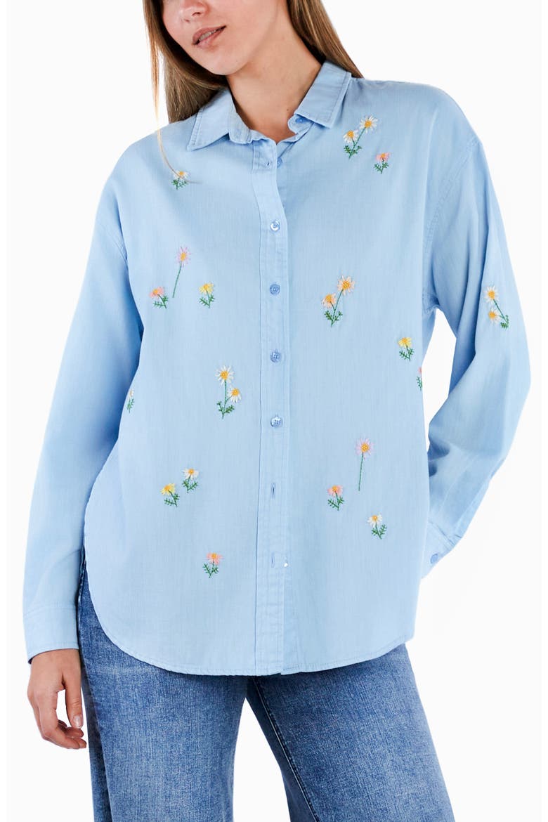 Fresh Daisy Embroidered Button-Up Shirt, Alternate, color, CLASSIC BLUE
