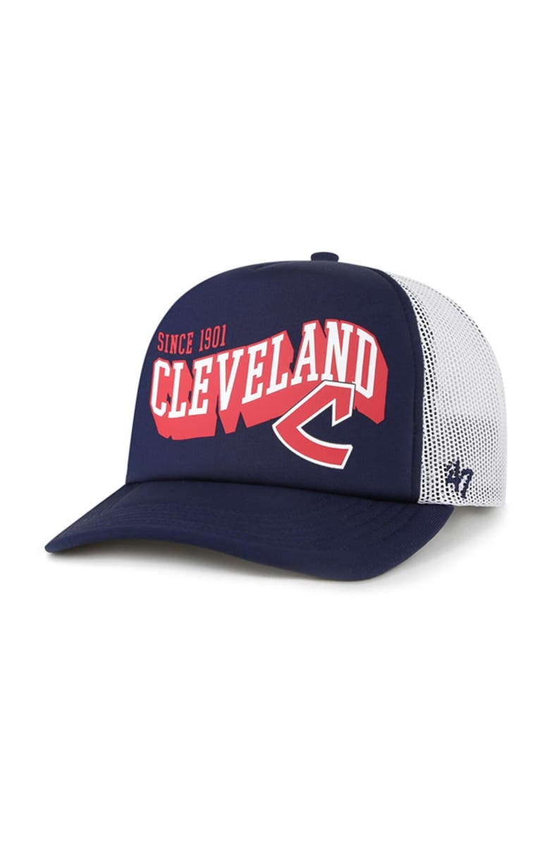 '47 Men's '47 Navy Cleveland Guardians Meander Foam Trucker Snapback Hat, Main, color, Navy