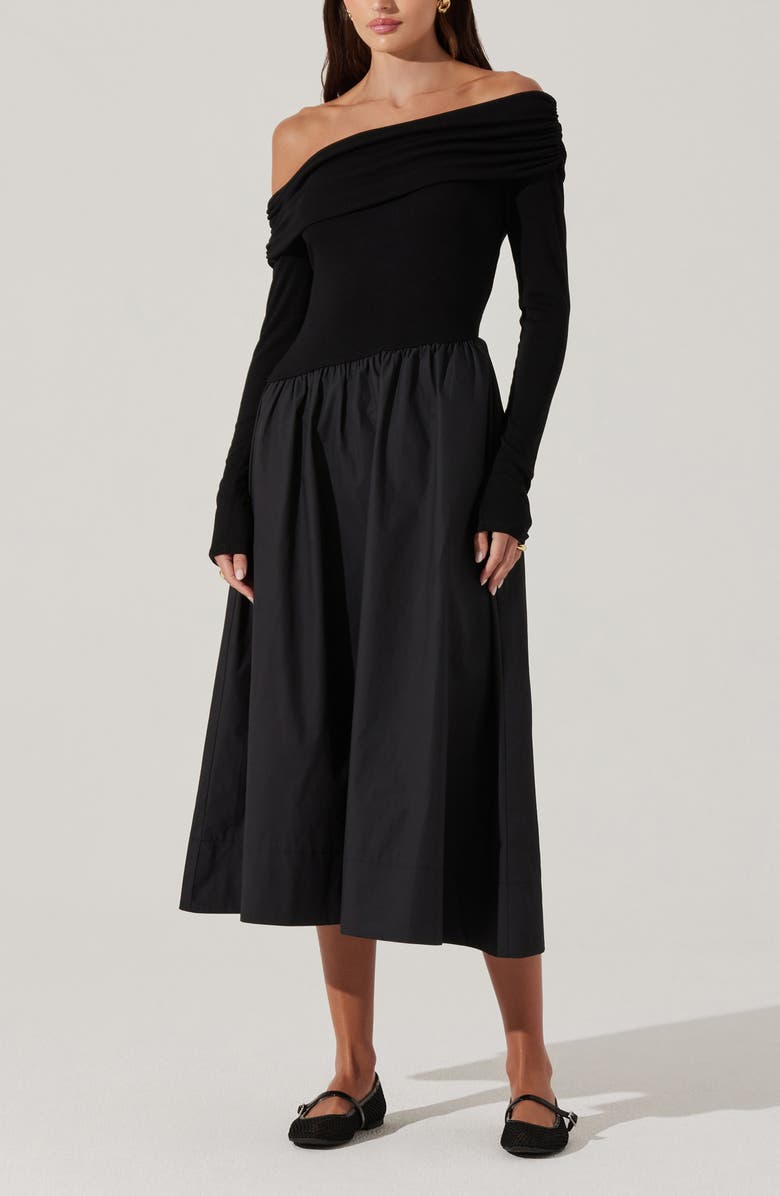 ASTR the Label Off the Shoulder Long Sleeve Dress, Alternate, color, Black