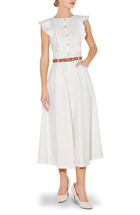 Belted Denim Midi Dress