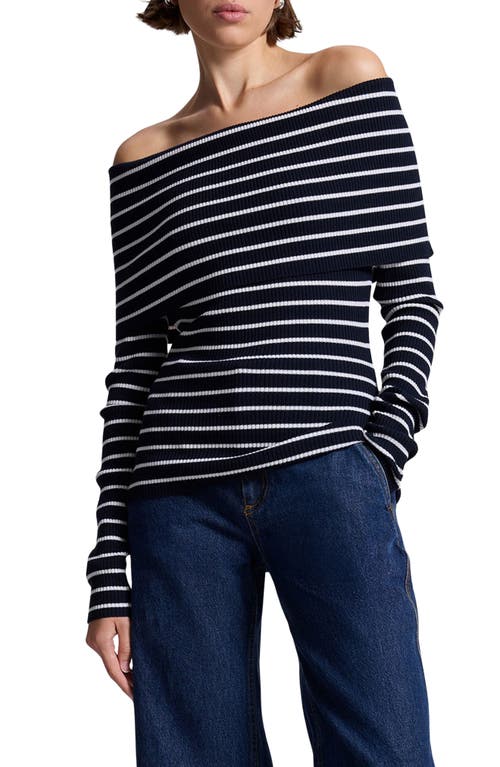 A.l.c . Evelyn Off The Shoulder Merino Wool Blend Sweater In Midnight/white