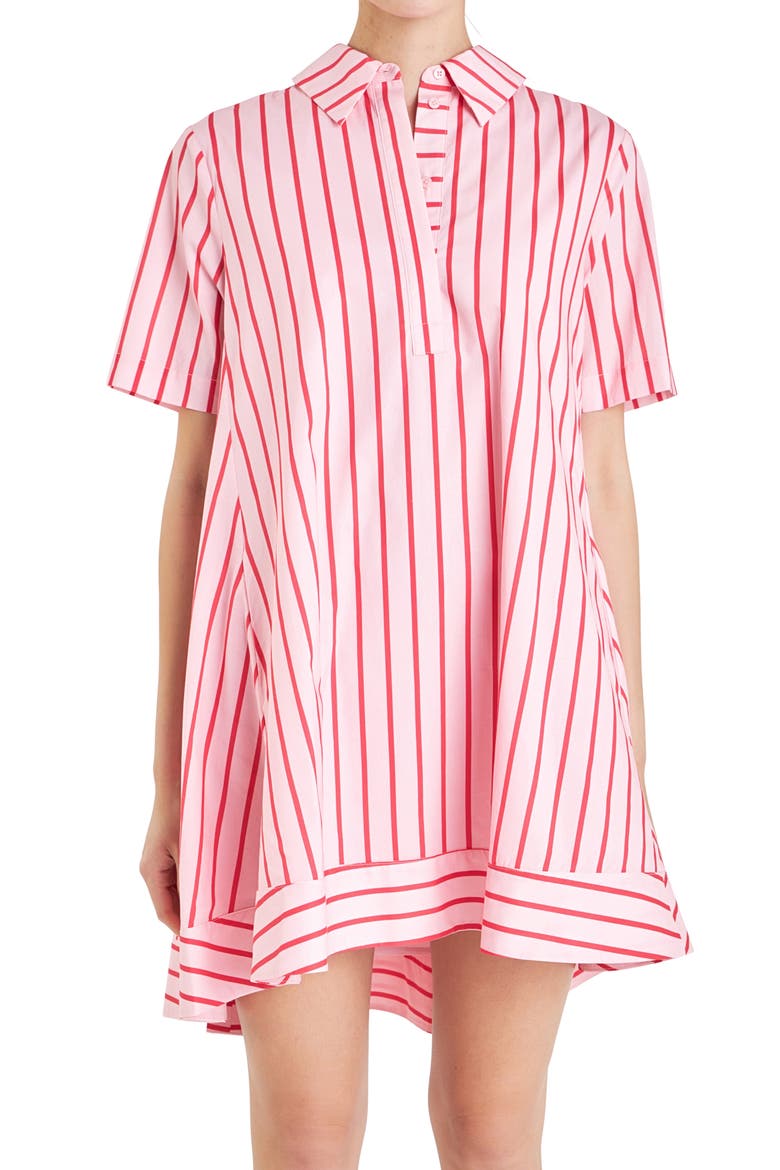 Stripe Trapeze Cotton Shirtdress, Alternate, color, PINK/ RED