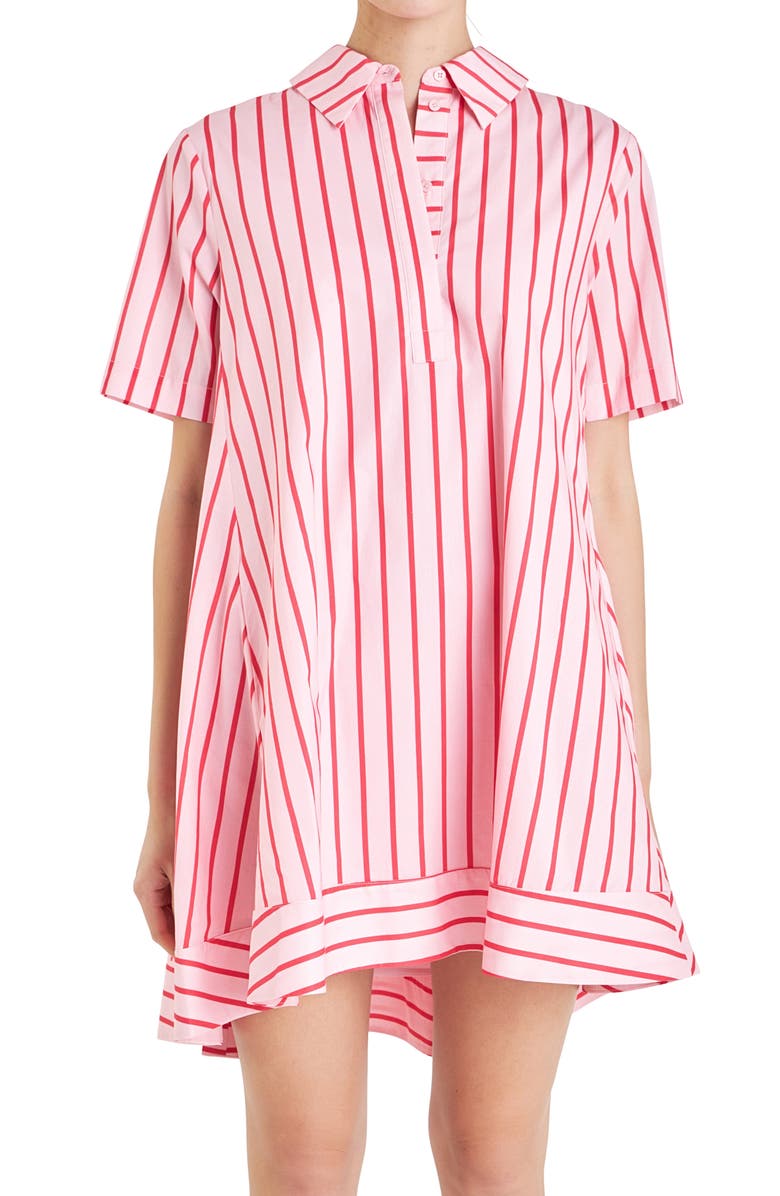 English Factory Stripe Trapeze Cotton Shirtdress, Alternate, color, Pink/ Red