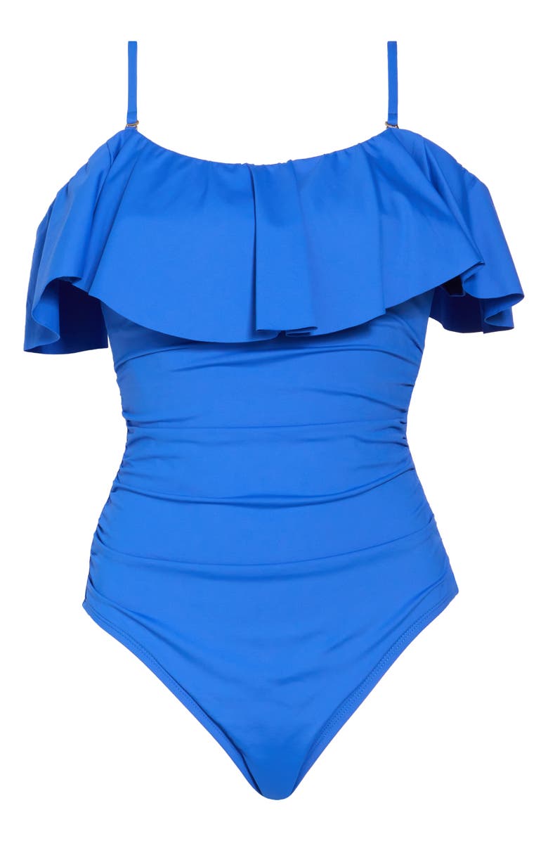 La Blanca Convertible Ruffle One-Piece Swimsuit, Alternate, color, China Blue