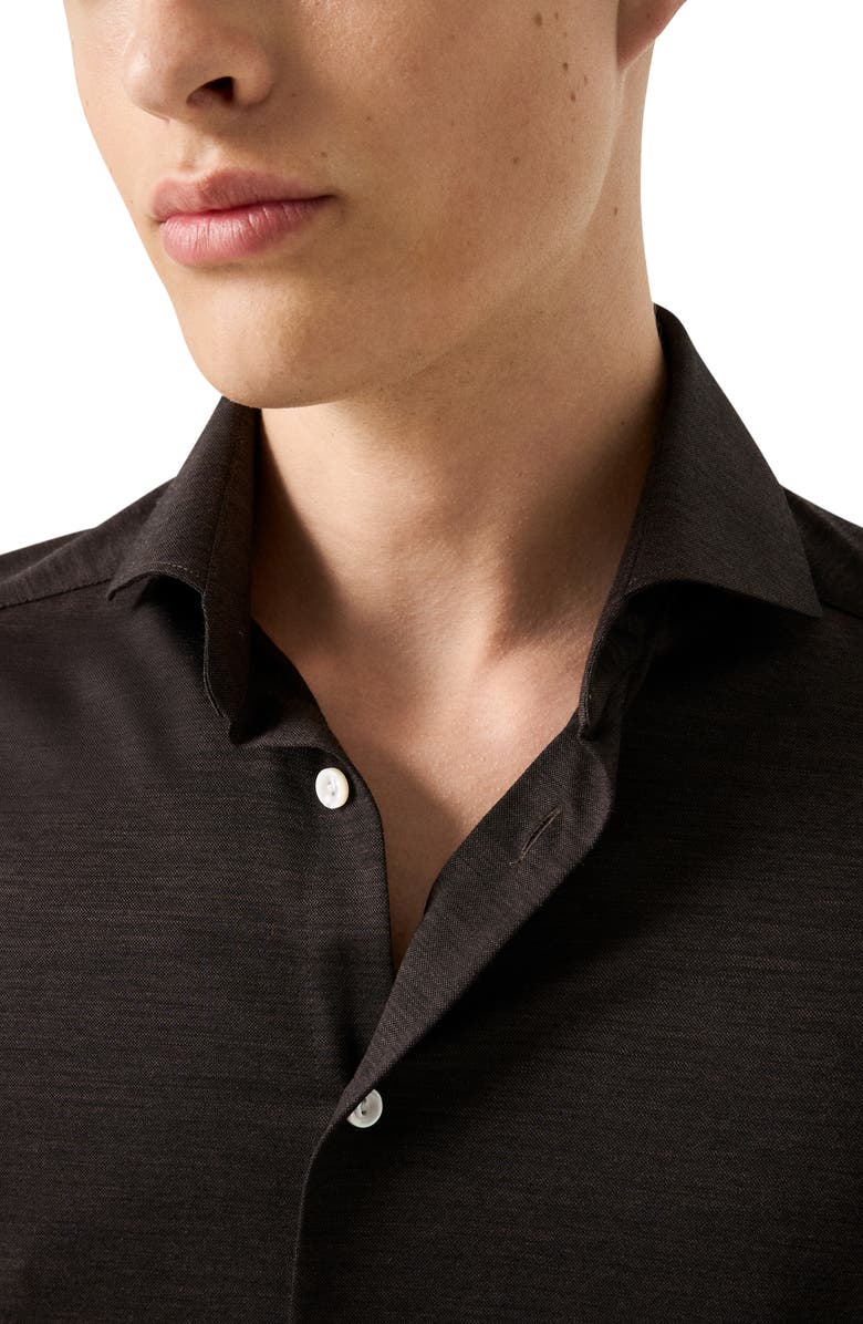 Eton Contemporary Fit Brown Mélange Merino Wool Dress Shirt, Alternate, color, Medium Brown