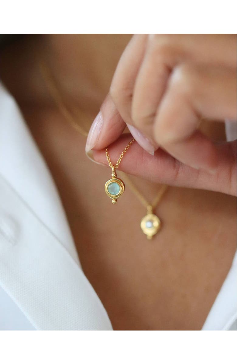 Ottoman Hands Birthstone Pendant Necklace, Alternate, color, March