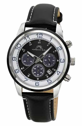 PORSAMO BLEU Arthur Chronograph Leather Strap Watch, 44mm