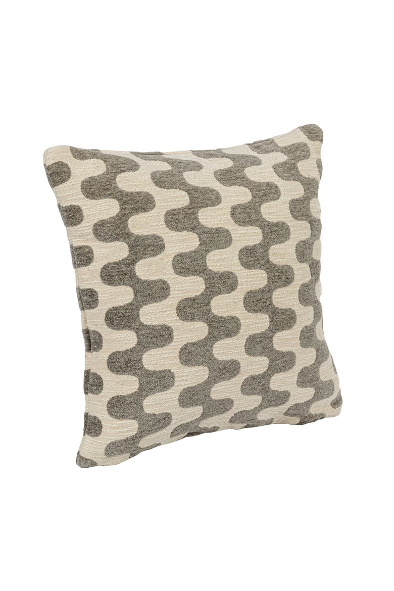 18-Inches Square Woven Cotton Jacquard Pillow with Abstract Pattern Design, Natural and Gray, Main, color, Grey