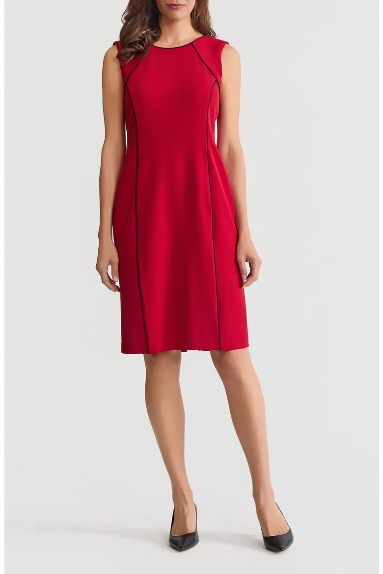 Piping Sleeveless Sheath Dress, Main, color, FIRE RED/ BLACK
