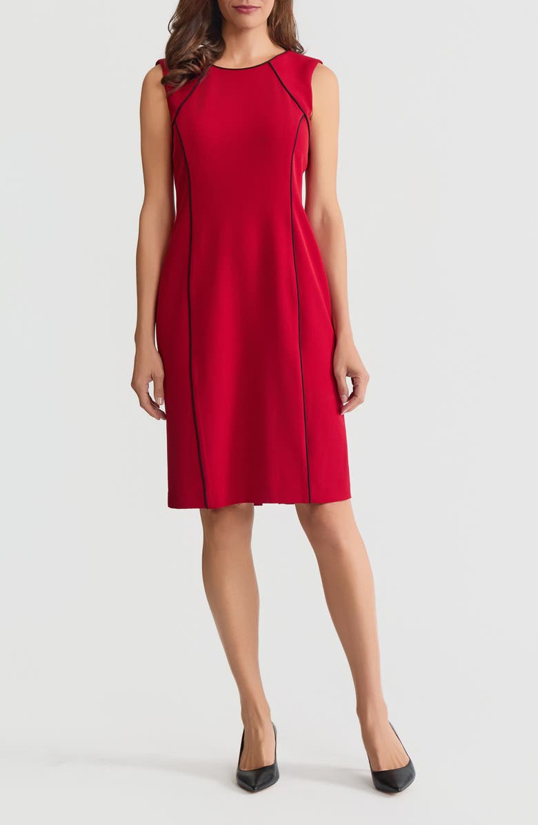 KASPER Piping Sleeveless Sheath Dress, Main, color, Fire Red/ Black