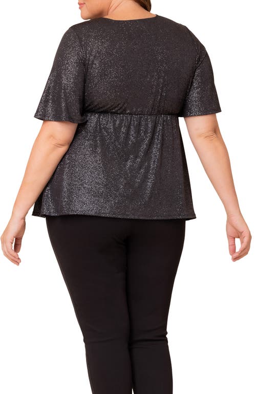 Kiyonna Galaxy Glitter Twist Front Top In Silver Starlight