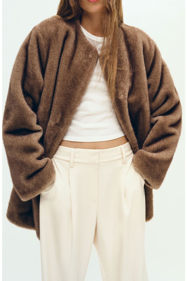 Devin Faux Fur Coat, Main, color, TAUPE