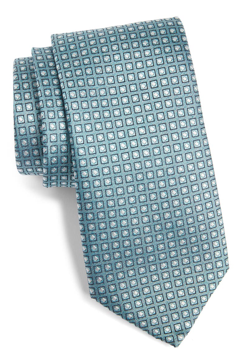 Geometric Silk Tie, Main, color, GREEN