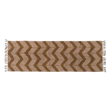 Cotton Tufted Floor Runner with Chevron Pattern and Fringe