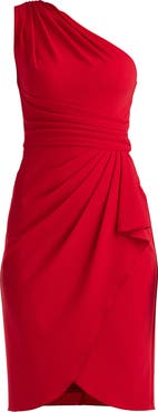 Tadashi Shoji Pleated One-Shoulder Crepe Cocktail Dress