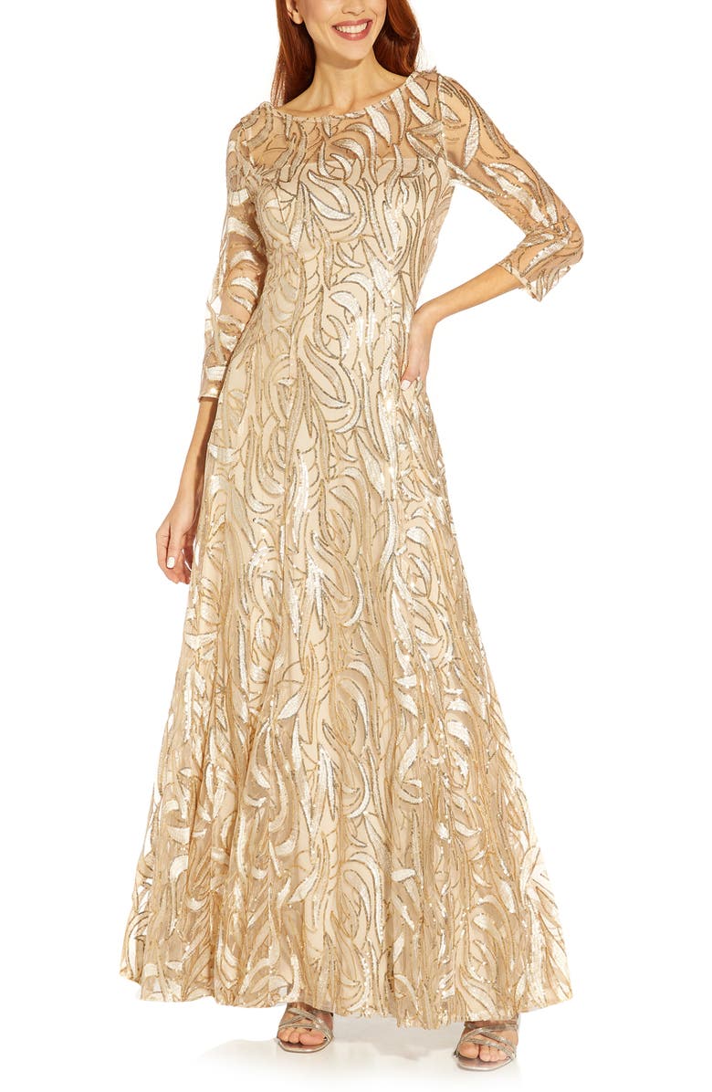 Adrianna Papell Embroidered A-Line Gown, Main, color,