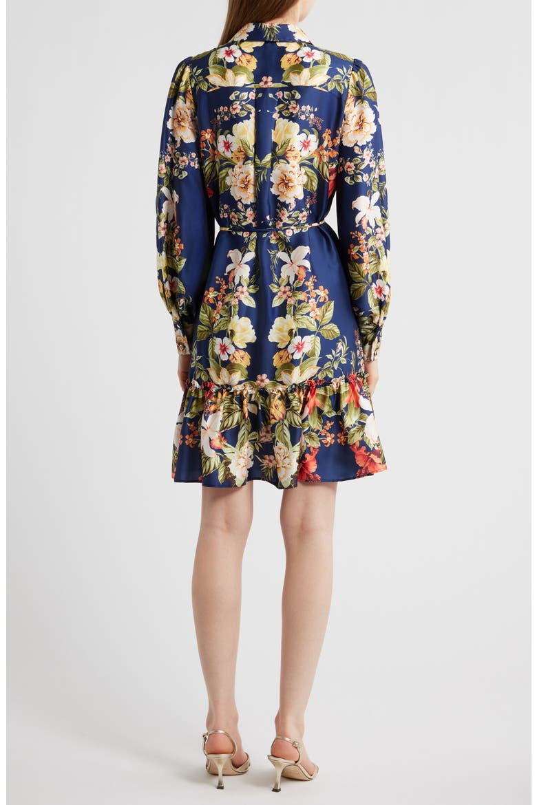 Floral Long Sleeve Satin Shirtdress, Alternate, color, NAVY MULTI