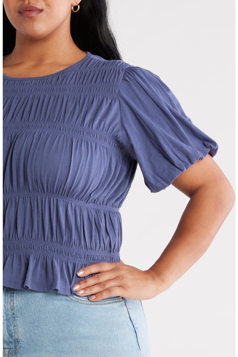 Shirred Puff Sleeve Cotton Top, Alternate, color, BLUE INDIGO