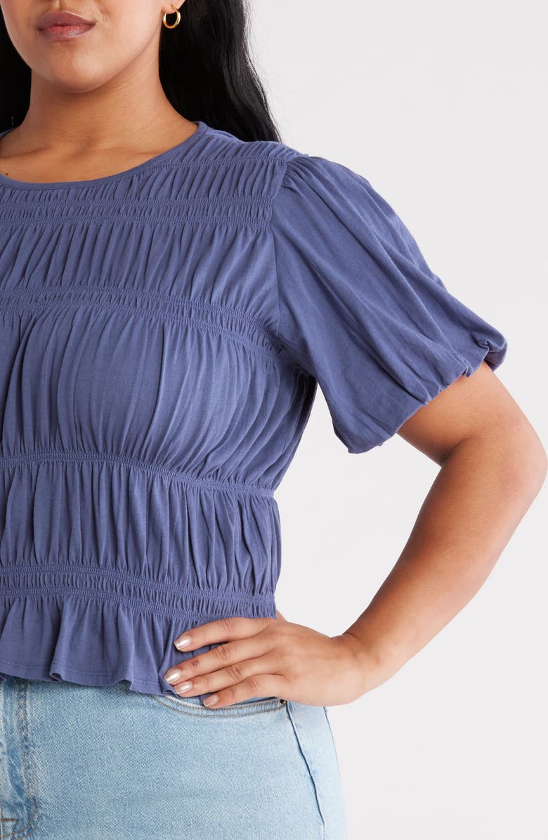 Treasure & Bond Shirred Puff Sleeve Cotton Top, Alternate, color, Blue Indigo