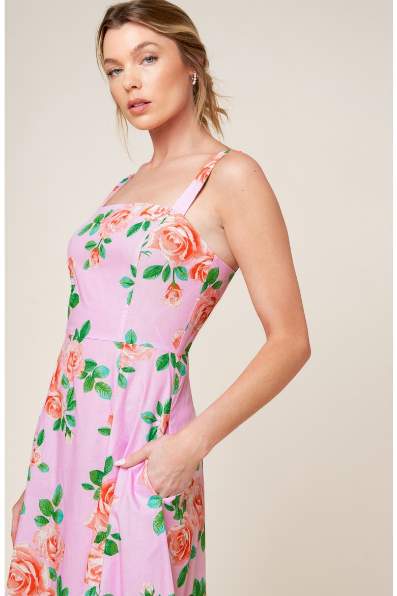 Rose Print A-Line Midi Dress, Alternate, color, BLUSH