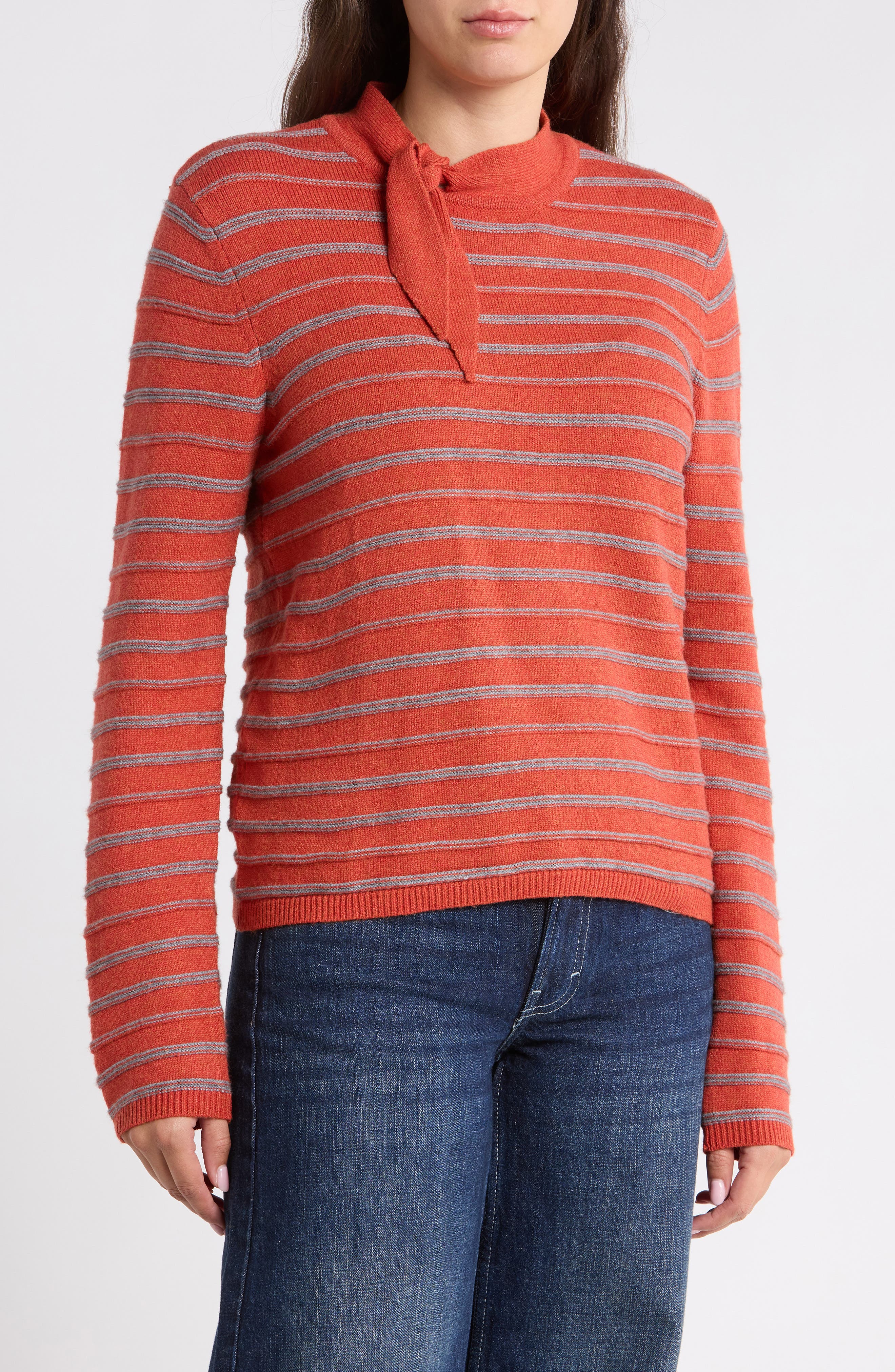 Stripe Tie Neck Sweater