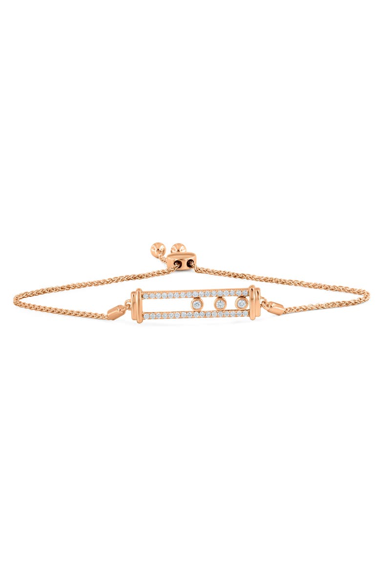 Rectangular Kinetic Trio Slider Bolo Adjustable Diamond Bracelet in 14K Gold, Main, color, 14K Rose Gold