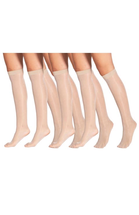 4 Pairs of Glossy Sheer Knee-Highs