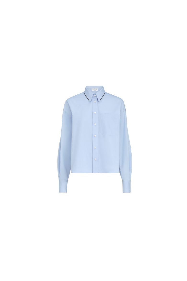 Cotton poplin shirt with shiny details, Alternate, color, Oxford Blue