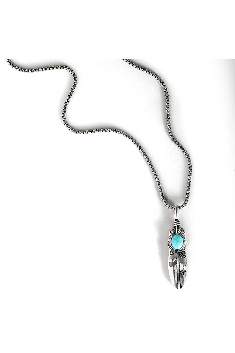 Womens Feather Necklace with Turquoise Stone, Silver-Tone Turquoise Necklace Long 23", Alternate, color, Silver, Turquoise
