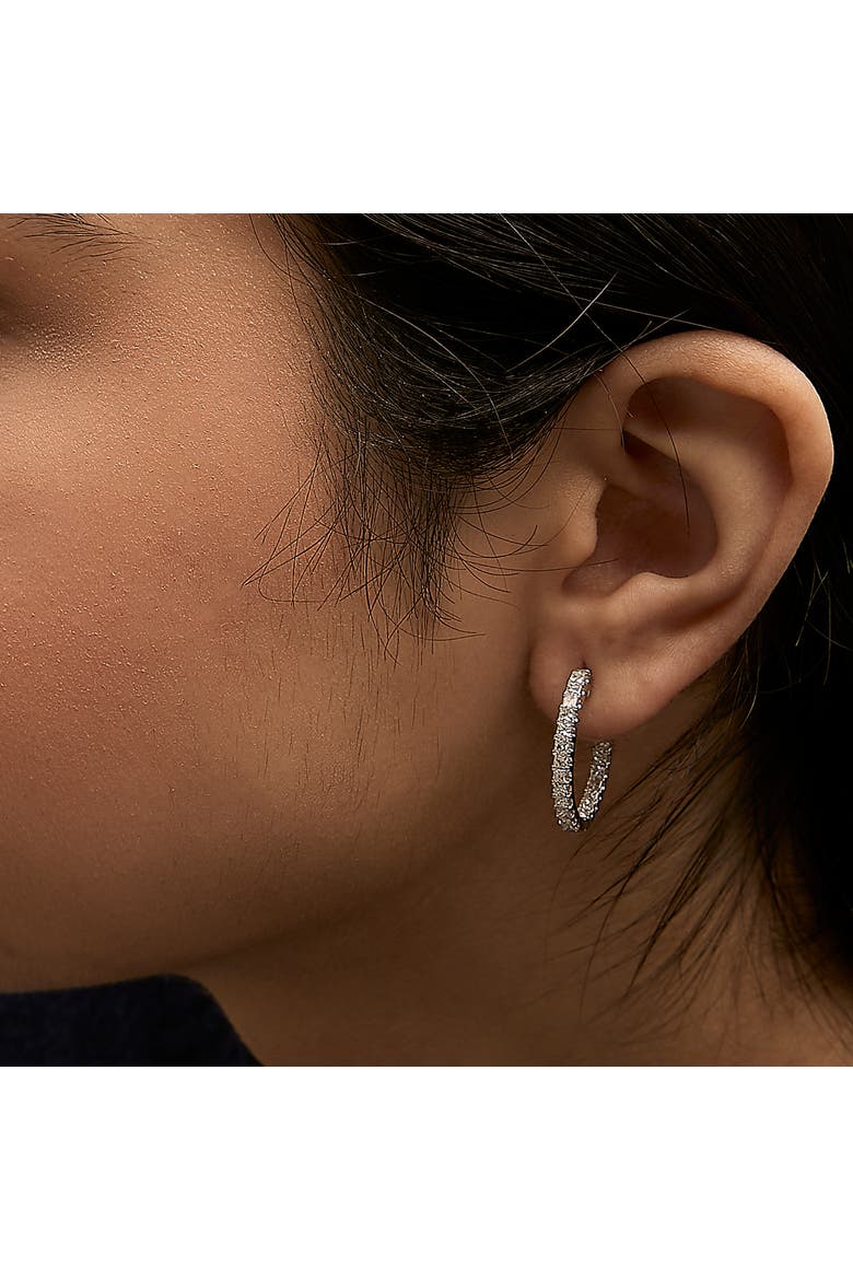 14K White Gold 2.00 Cttw Princess Diamond Inside Out Elongated Hoop Earrings, Alternate, color, White Gold