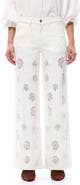 Bayeas Floral Studded Mid Rise Wide Leg Jeans