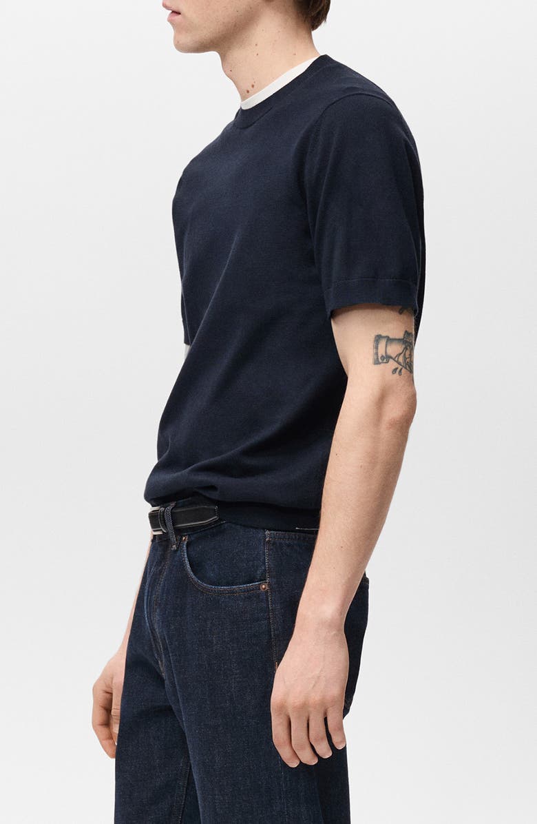 MANGO Short Sleeve Cotton Crewneck Sweater, Alternate, color, Night Blue