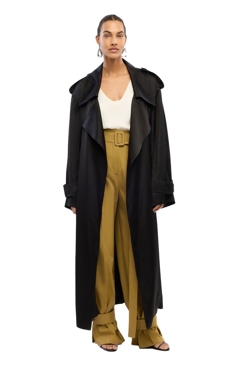 Another Tomorrow Satin Soft Trench, Main, color, Black