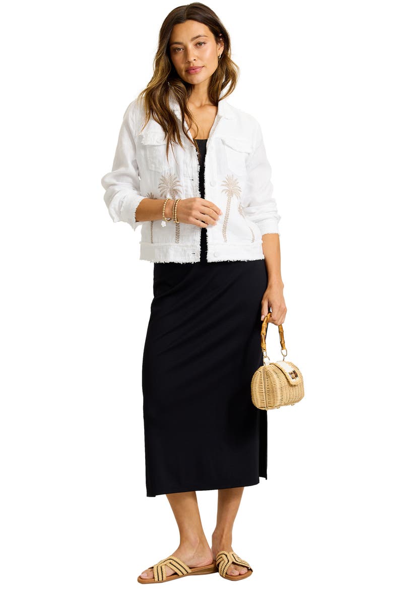 Embroidered Two Palms Raw Edge Linen Jacket, Alternate, color, WHITE