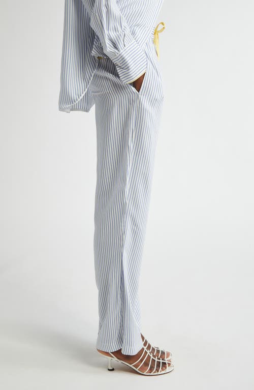 Victoria Beckham Pleat Detail Stripe Pajama Trousers In Blue
