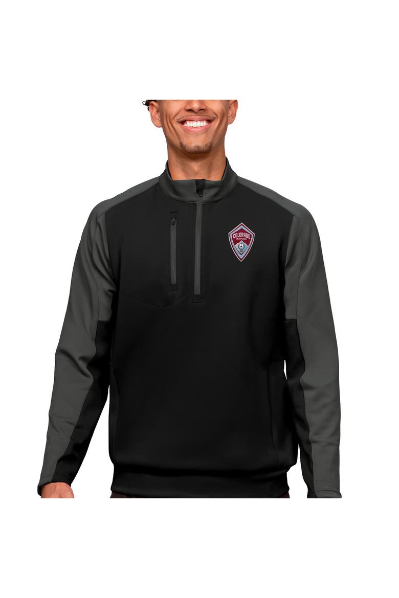 Men's Antigua Black/Charcoal Colorado Rapids Primary Team Logo Team Quarter-Zip Pullover Top, Main, color, Black