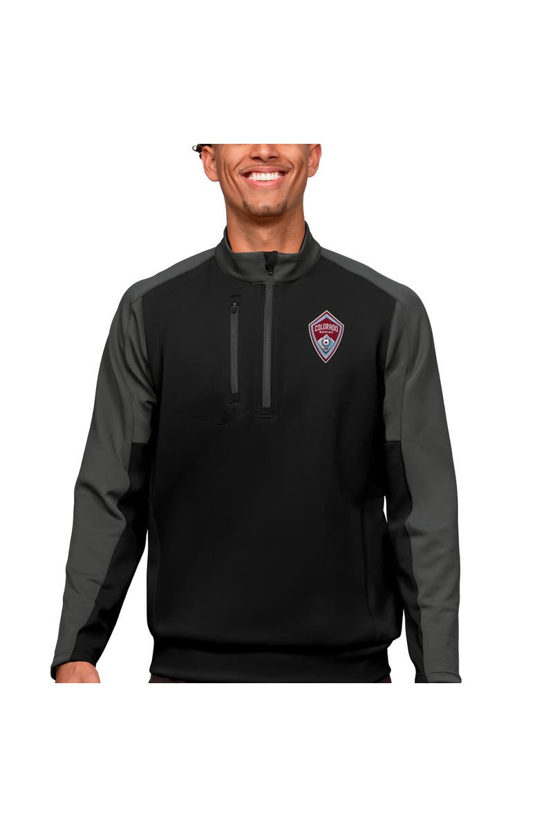 ANTIGUA Men's Antigua Black/Charcoal Colorado Rapids Primary Team Logo Team Quarter-Zip Pullover Top, Main, color, 