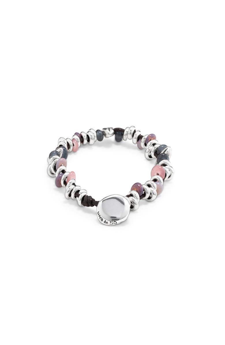 UNODE50 Braided Leather and Bead Bracelet, Alternate, color, Silver