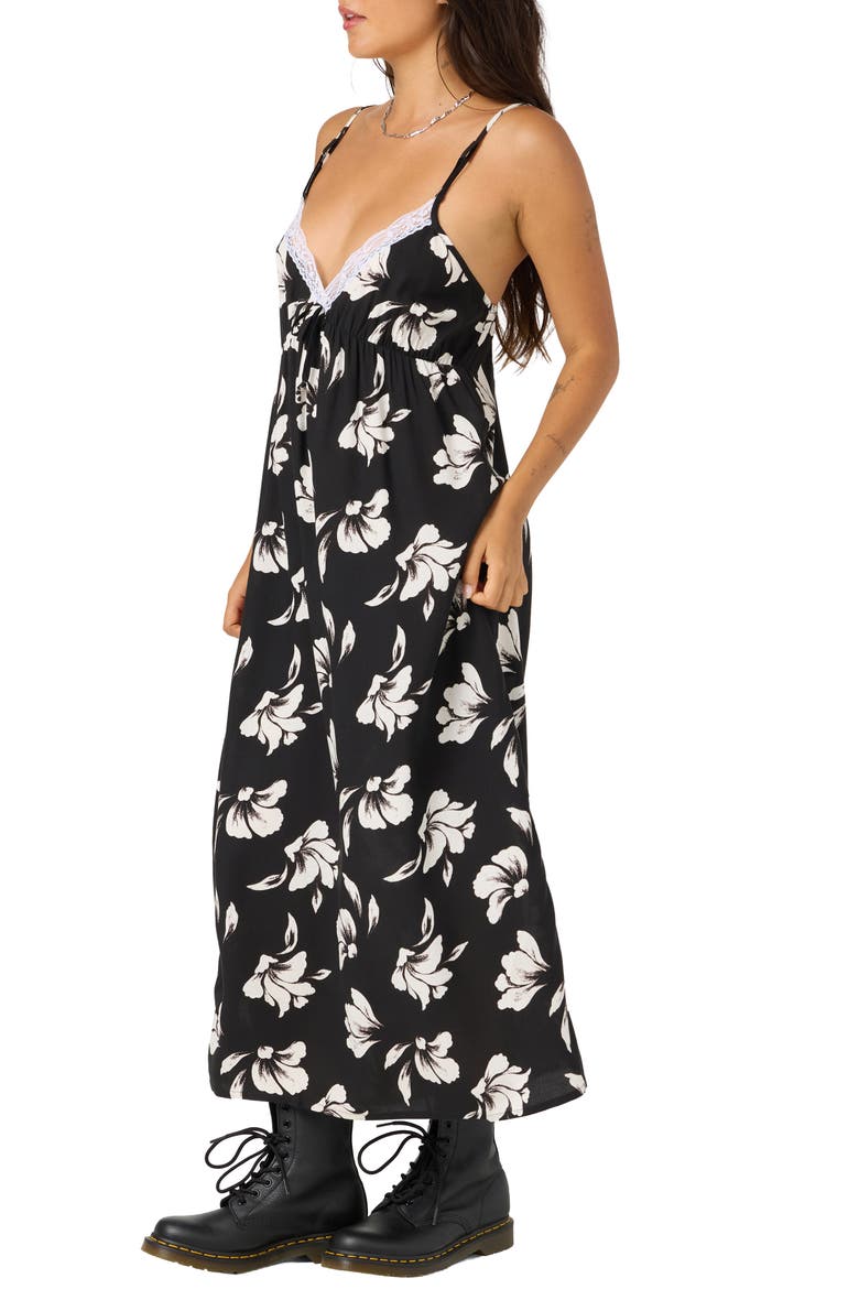 Dayna Floral Midi Dress, Alternate, color, BLACK