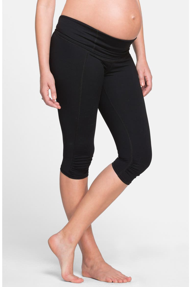 Ingrid & Isabel® Knee Length Active Maternity Pants with Crossover Panel, Alternate, color, JET BLACK