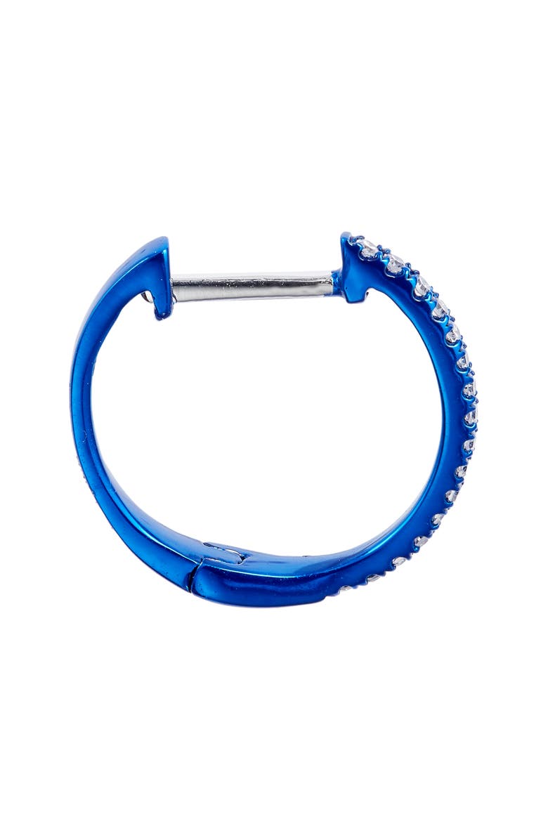 Meira T Blue Rhodium Diamond Hoop Earrings, Alternate, color, Blue