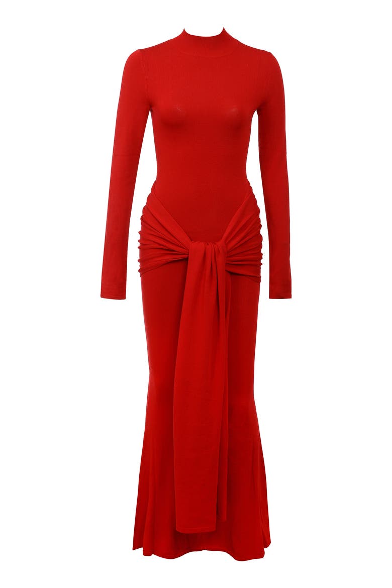 Imogen Drape Mermaid Gown, Alternate, color, SCARLET RED