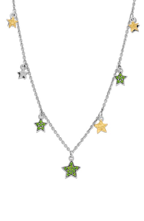 18k Gold & Sterling Silver Chrome Diopside Star Necklace