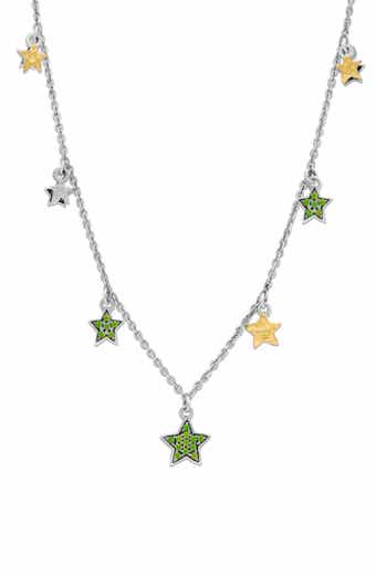 18k Gold & Sterling Silver Chrome Diopside Star Necklace