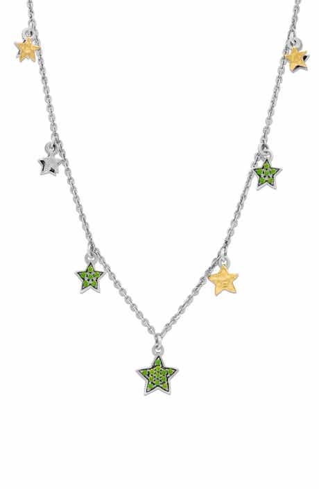 18k Gold & Sterling Silver Chrome Diopside Star Necklace
