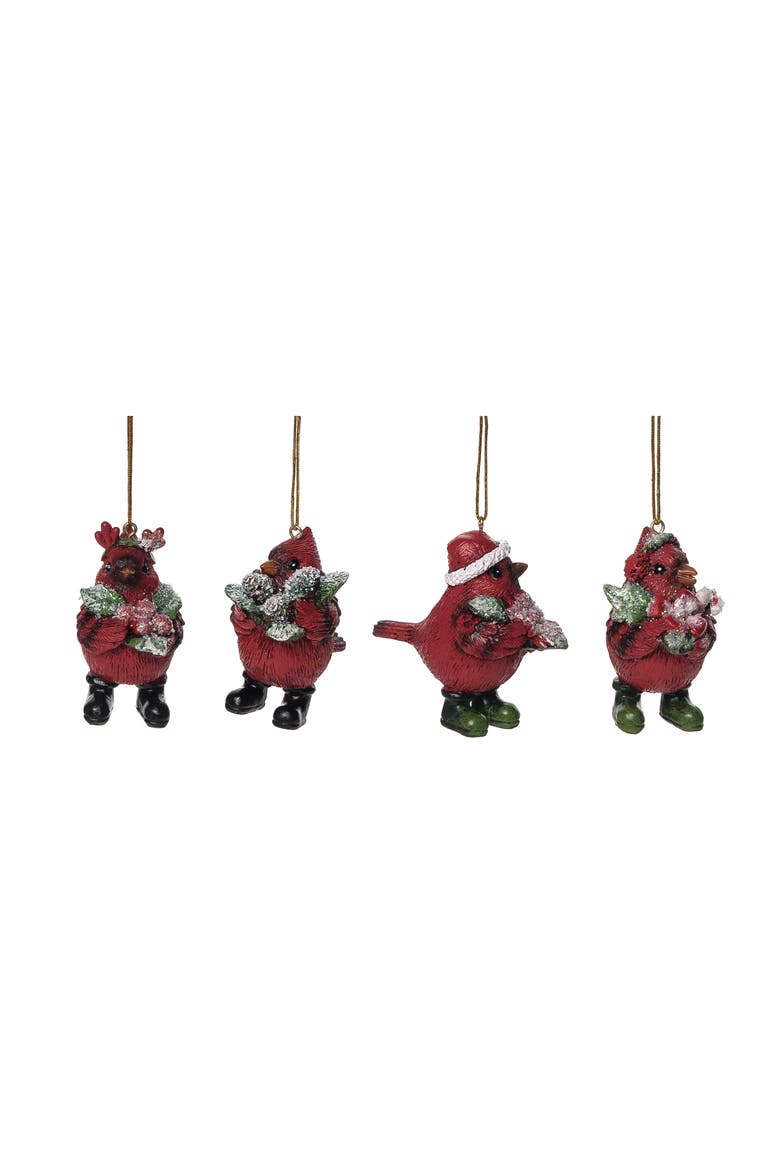 Multicolored Christmas Dressy Cardinal Ornament Set of 4, Alternate, color, Multicolored